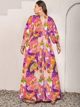 Plus Size Printed Tie Neck Maxi Dress OutfitFlow